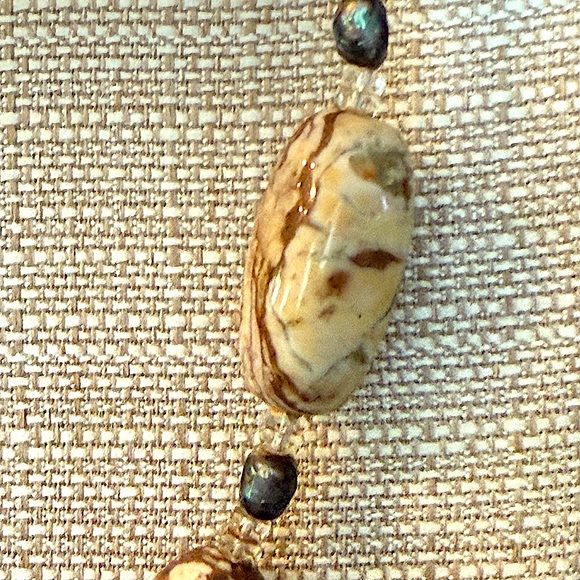 Jasper & Freshwater Pearl Necklace 925 Sterling Silver Garnet Clasp 18” - Picture 4 of 6